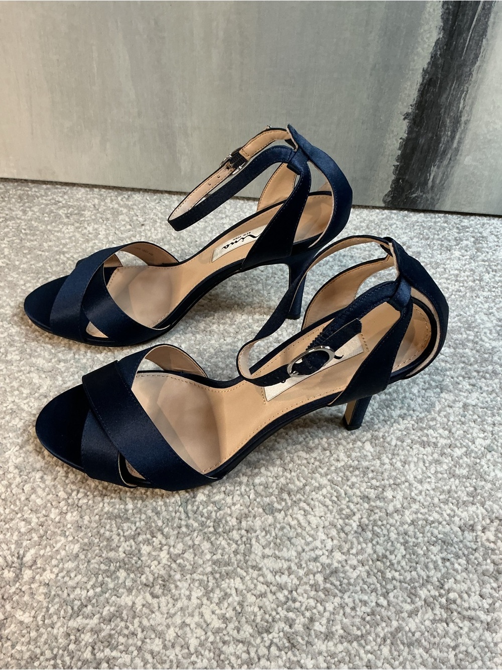 Nina Venus-LS Navy Luster Satin Sandals (NIB) - Picture 8 of 12